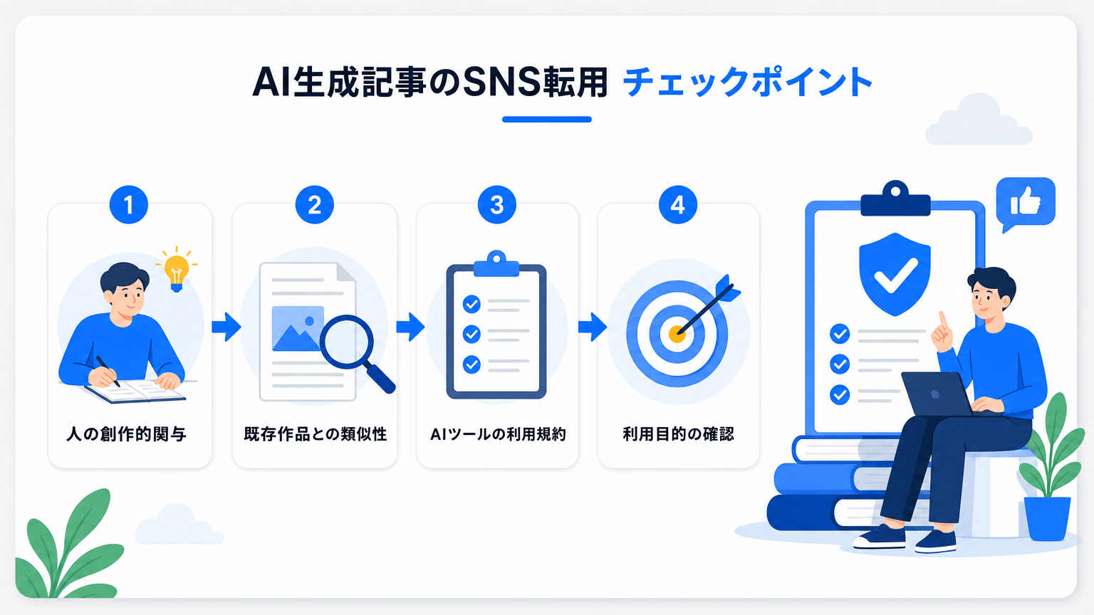 AI記事のSNS転用における著作権判断の4つの確認点
