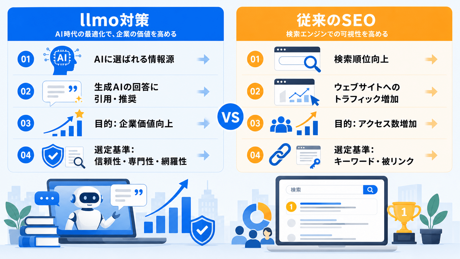 LLMO対策と従来のSEOの比較